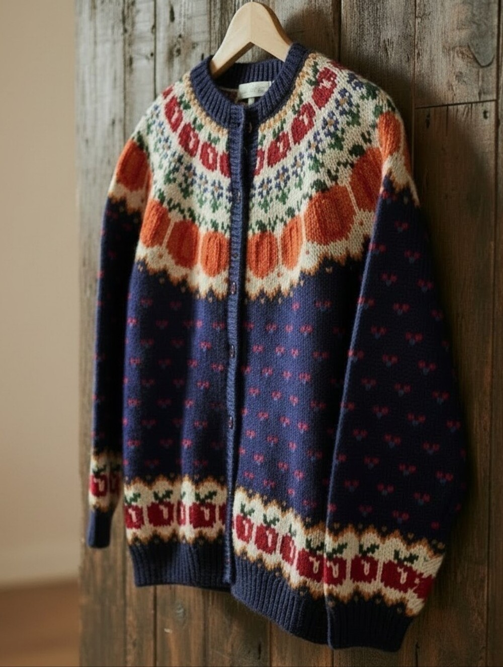 *VTG/NWOT* NORTHERN ISLES Pumpkin Floral Apple Sweater, Harvest Cardigan - Picture 11 of 11